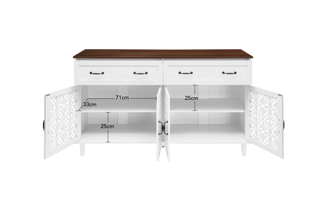 Credenza Vintage con 4 Ante e 2 Cassetti ¨C Xylo ¨C Legno Massello, Soggiorno