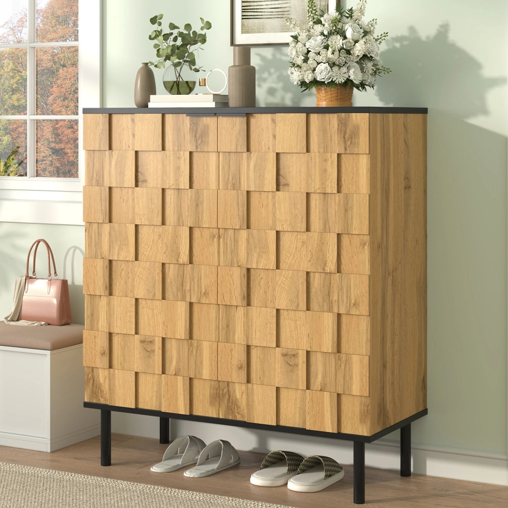 Scarpiera Moderna 80×35×91;5 cm con 2 Ante; Ripiani Regolabili e Piedini in Metallo Effetto Legno