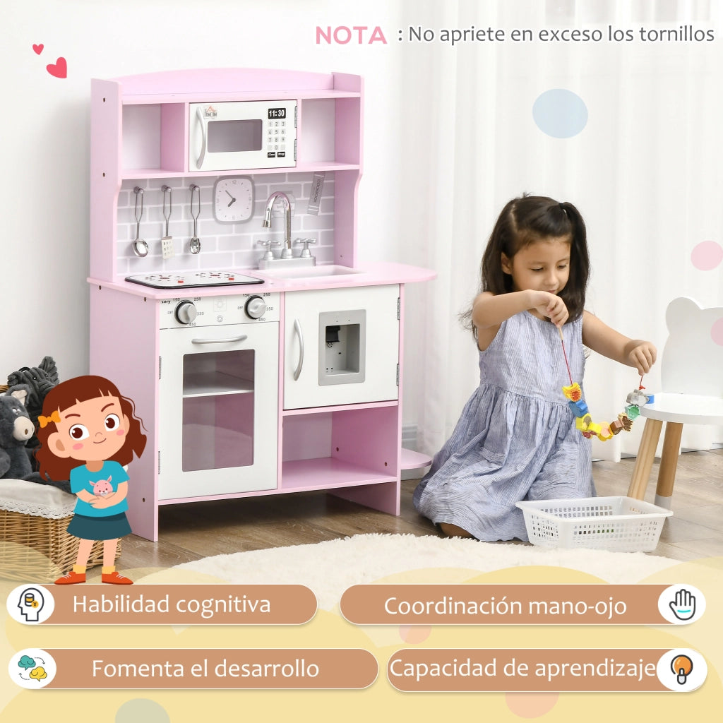 Cucina Giocattolo in Legno per Bambini con Luci e Suoni ¨C Zephmum ¨C Rosa 70x29x90 cm