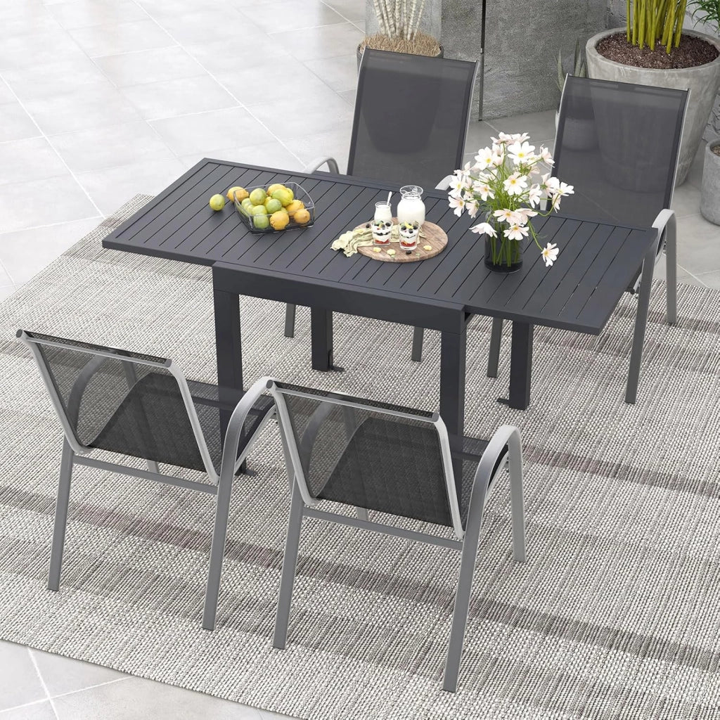 Tavolo da giardino esterno in alluminio per qualsiasi tempo, tavolo da pranzo allungabile 80-160 cm per 4-6 persone, tavolo da pranzo rettangolare regolabile per giardino, terrazza