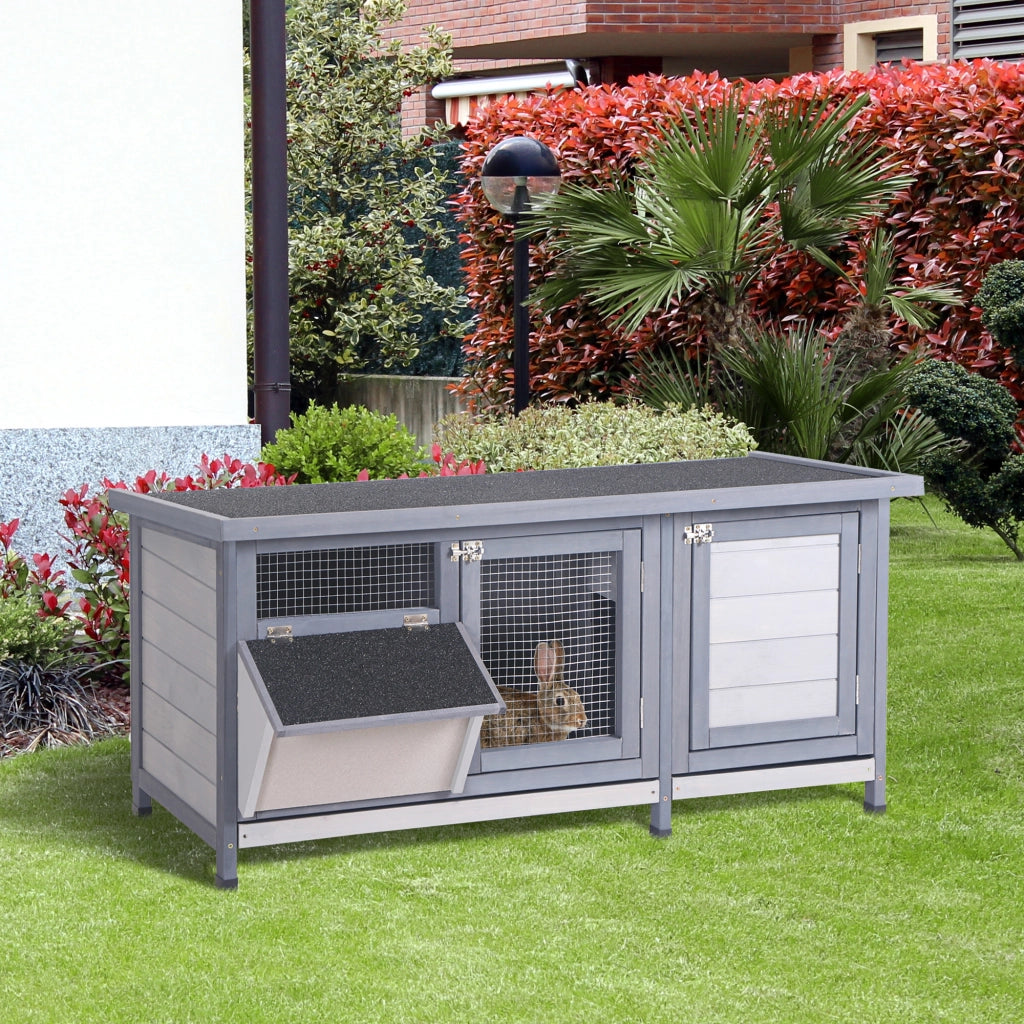 Gabbia per Conigli con Tetto in Catrame e Vassoio Estraibile ¨C zephmum ¨C 112x50x54 cm Grigio