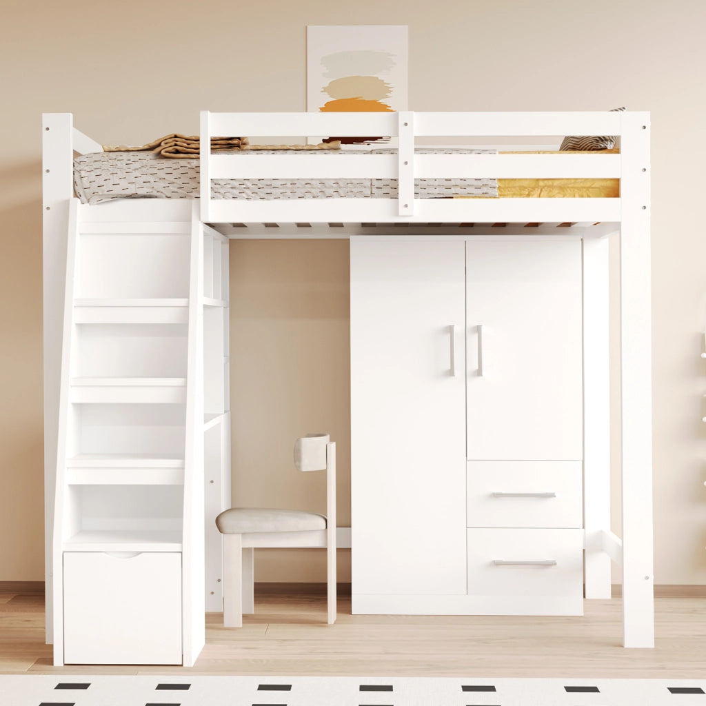 Armadio con 2 ante e 2 cassetti, vano contenitore, per camera da letto, bambini e ragazzi, in legno, bianco, 70 × 40 × 135 cm