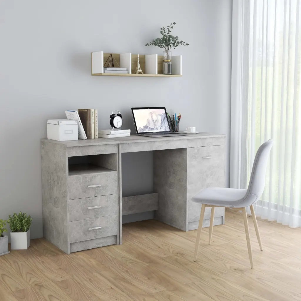 Scrivania | Tavolo da Ufficio Grigio Cemento 140x50x76 cm in Truciolato