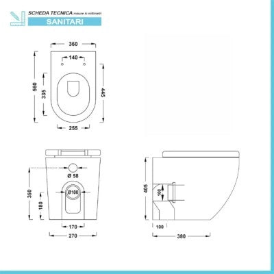 Wc filomuro Rimless in ceramica bianco lucido serie Tokyo