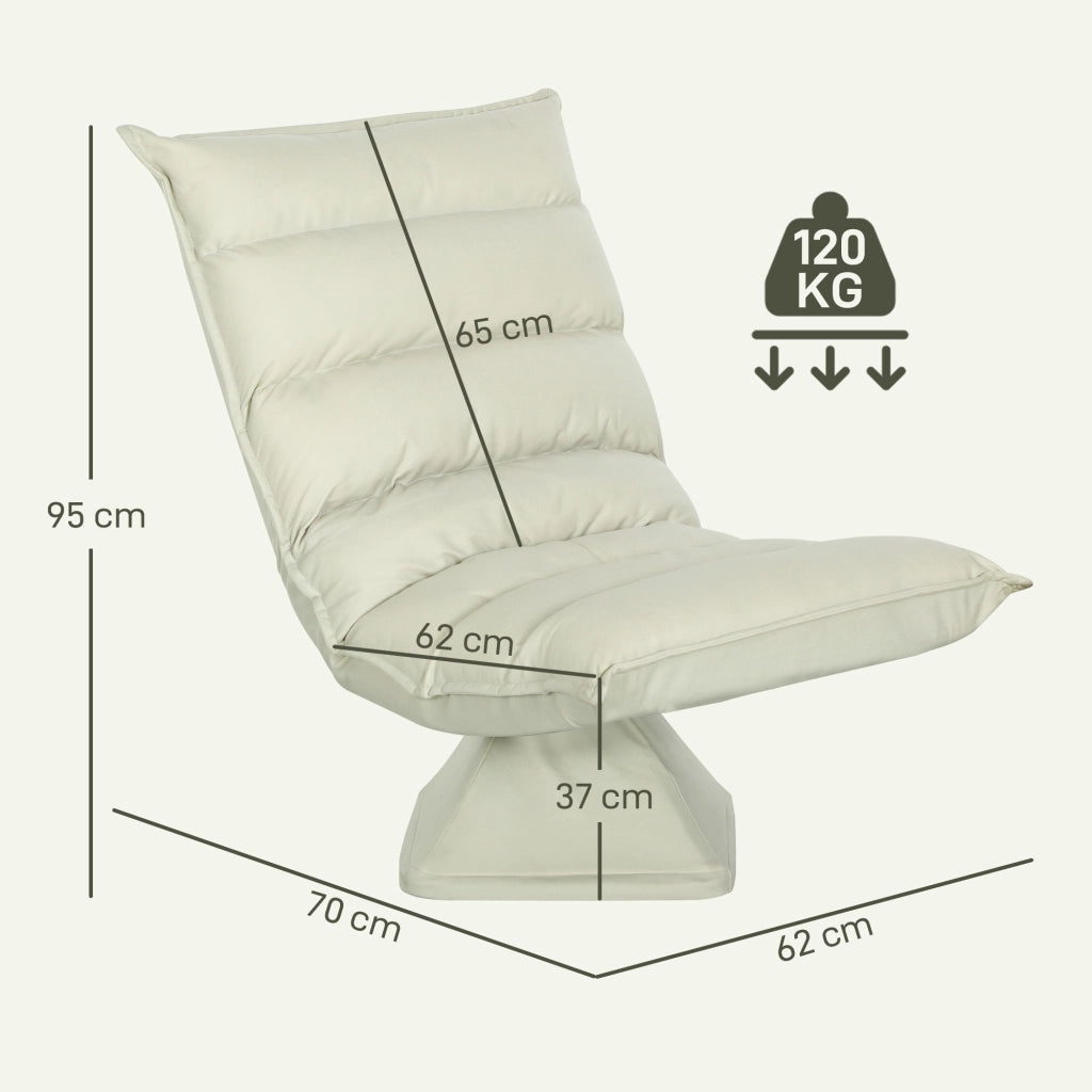 Poltrona in Tessuto Imbottita Girevole a 360¡ã e Reclinabile a 3 Livelli 62x70x95cm, Beige