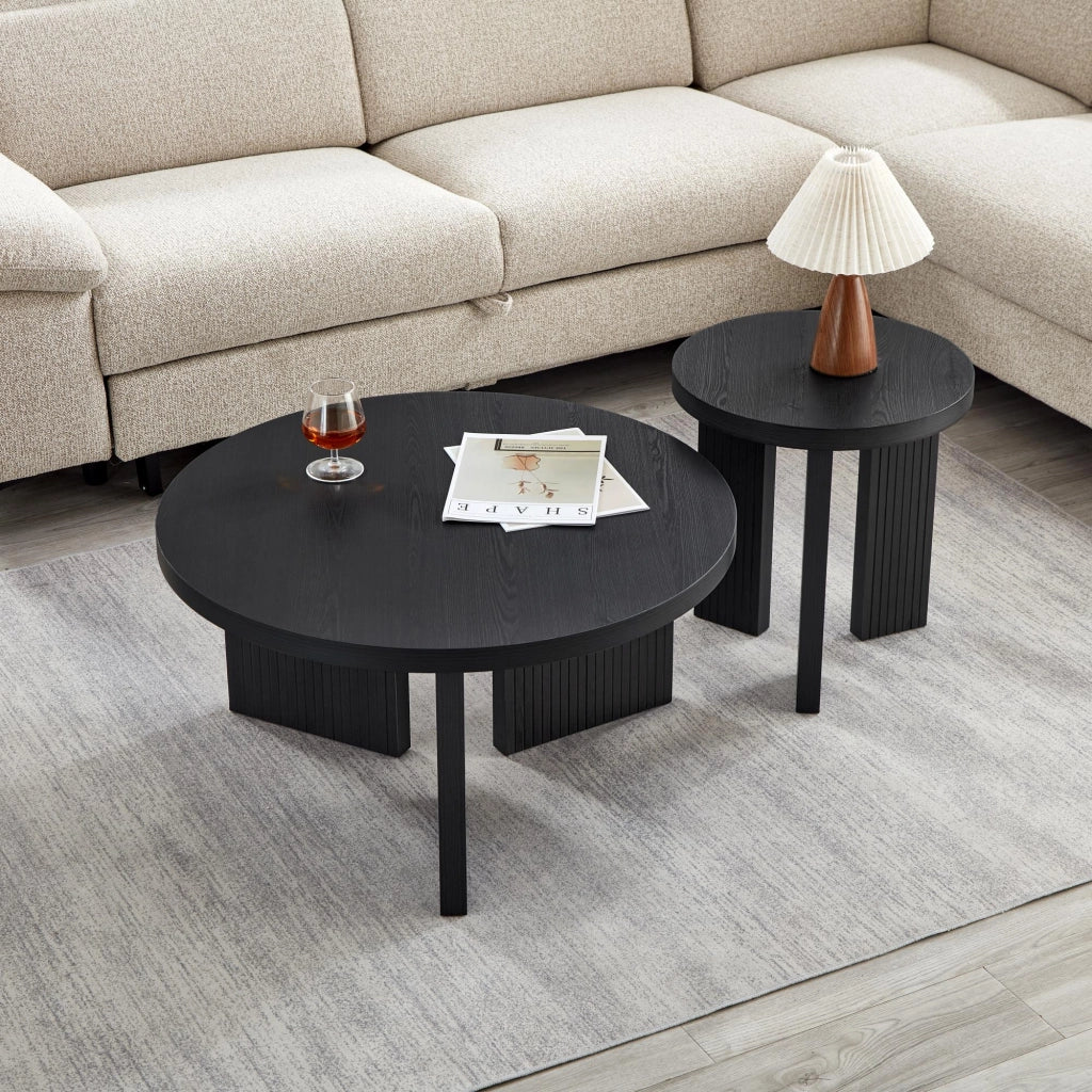 Tavolino rotondo con struttura a tre gambe in MDF nero