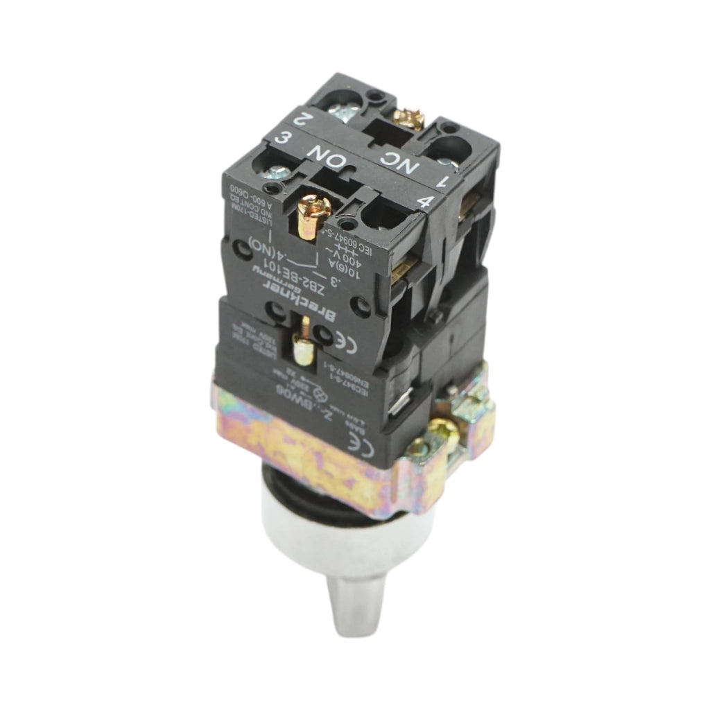 Selettore a 2 posizioni con ritenuta e indicatore di segnalazione a LED bianco 1NO+1NC, 220V, LAY5 Breckner Germany