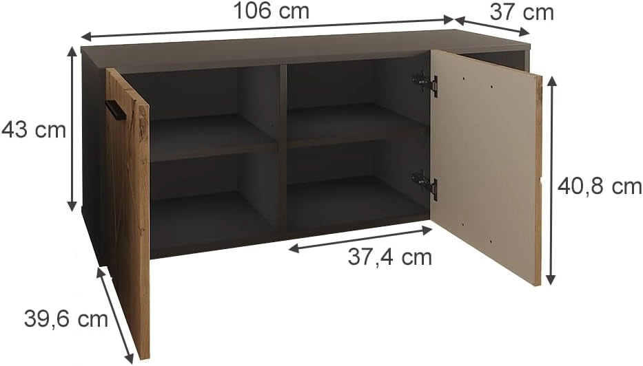 Mobile porta scarpe Irma, Antracite/Artisan, 106 x 43 cm con 2 porte