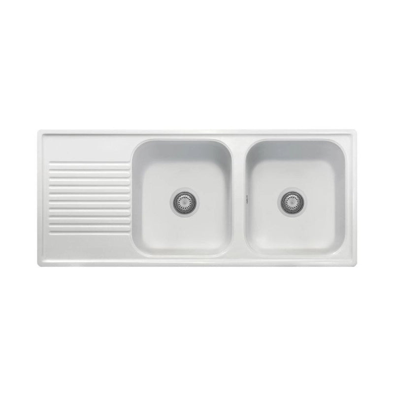 Samet Lavello 116x50 2 vasche Granitovero1162vsbip gocciolatoio bianco