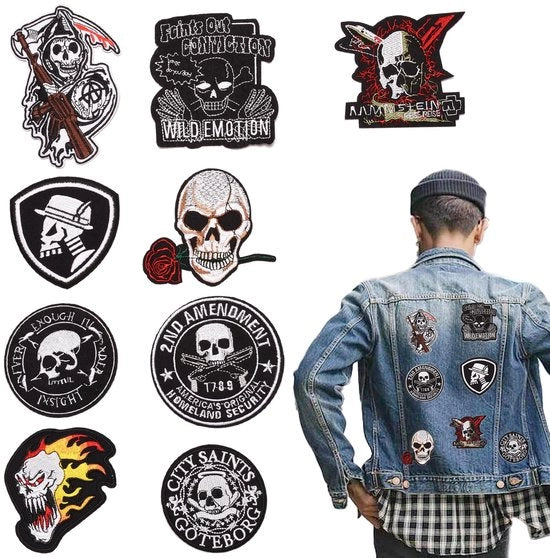 Patch Embrodierata con Testa di Morto per Abbigliamento e Borse 8-10cm 9pz (A)
