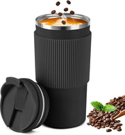 Termos a doppia parete in acciaio inossidabile - 450 ml con isolamento a doppia parete, adatto per bevande calde e fredde come caffè, tè e acqua, colore nero