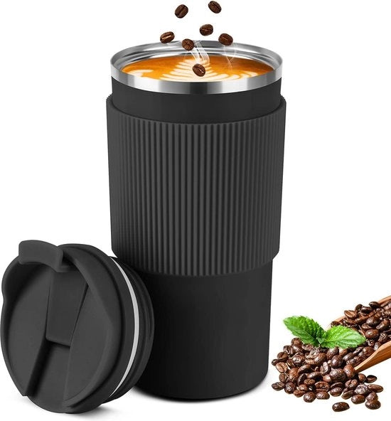 Termos a doppia parete in acciaio inossidabile - 450 ml con isolamento a doppia parete, adatto per bevande calde e fredde come caffè, tè e acqua, colore nero