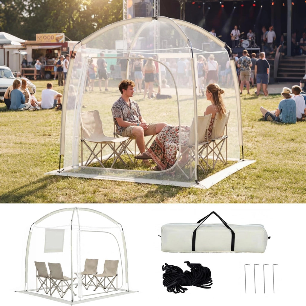 Tenda Sportiva a Bolla Pop-up 215 x 215 cm, Tenda Cupola Trasparente Resistente per Festival, Raduni all' Aperto, Eventi Sportivi, da Giardino, Terrazzo e Campeggio, 2-4 Persone