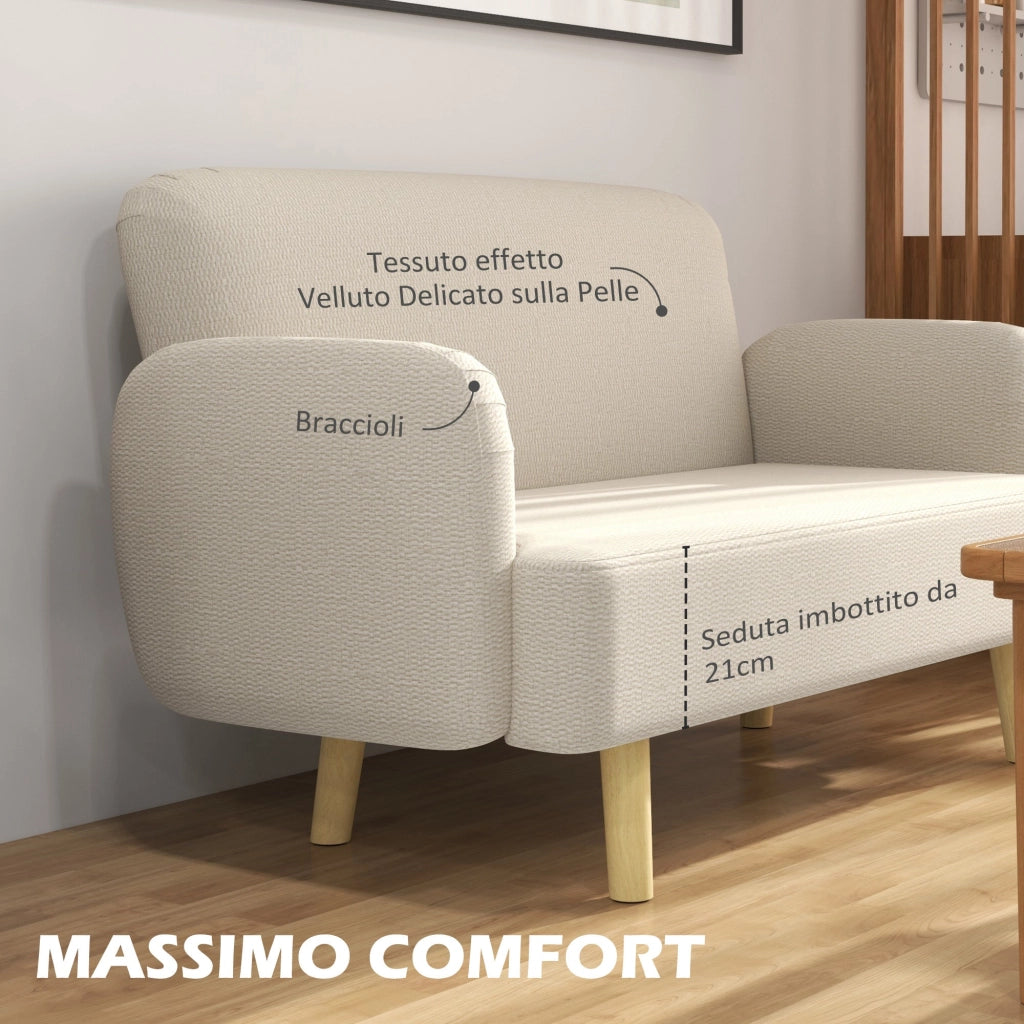 Divano 2 Posti 140x74x79 cm in Effetto Velluto Bianco Crema