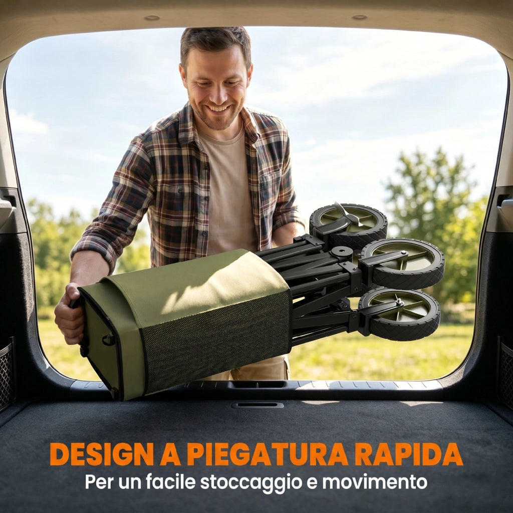 Carrello da Giardino 125L Pieghevole con Maniglia e 5 Sacche, 108x55x93 cm, Verde