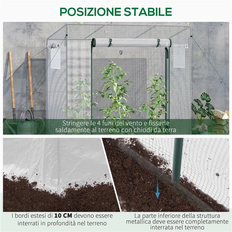 SERRA DA GIARDINO CON PORTA AVVOLGIBILE E BORDI ESTESI IN ACCIAIO E PE 200X76X168 CM BIANCO