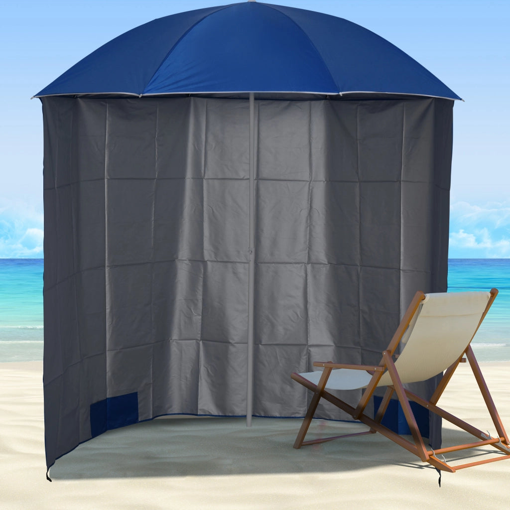 Ombrellone da spiaggia con parete laterale ¨C zephmum ¨C Poliestere Blu 220x220 cm