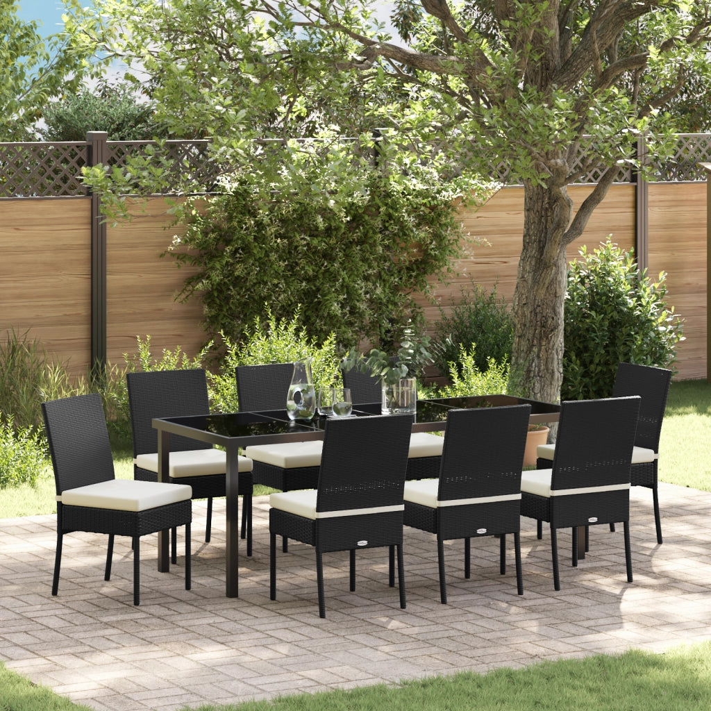 Set di 9 Pezzi da Pranzo da Giardino Nero Polyrattan