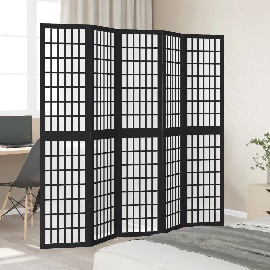 Divisorio Ambienti | Divider per stanze | Paravento 5 Pannelli Nero Legno Massello di Paulownia