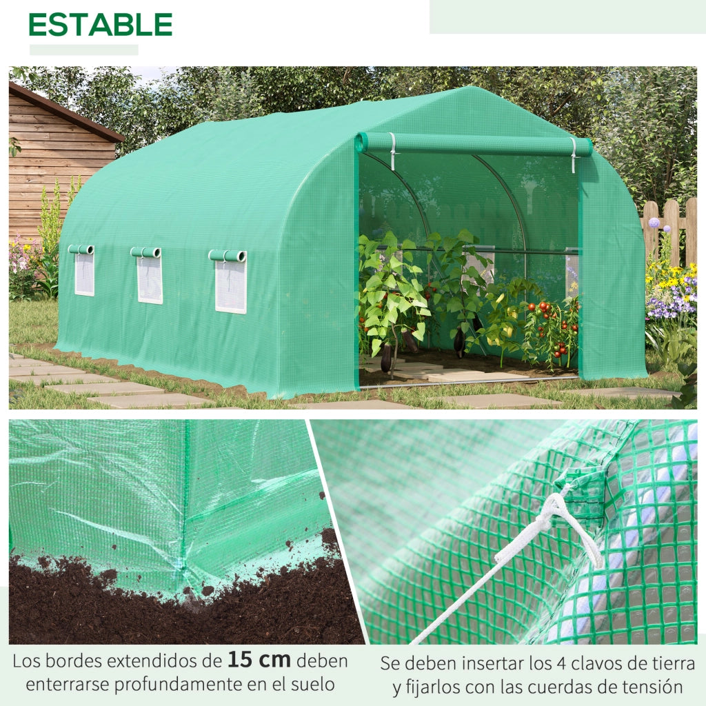 Serra Tunnel Giardino 6 Finestre ¨C zephmum ¨C Verde PE 140g/m2 Struttura Acciaio 450x300x205 cm