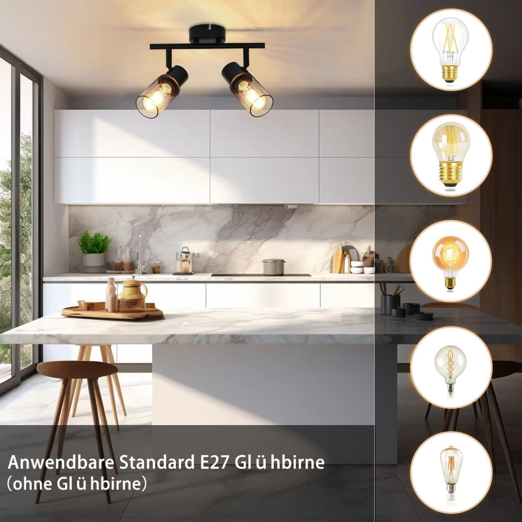 ZMH Faretto da soffitto neri 2 luci E27 metallo industriali rotativi 330° per saloni camere sale pranzo senza lampadina