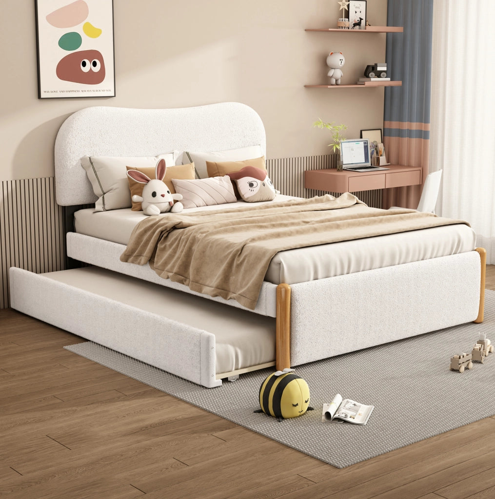 Letto imbottito 140 x 200 cm bianco con letto estraibile laterale