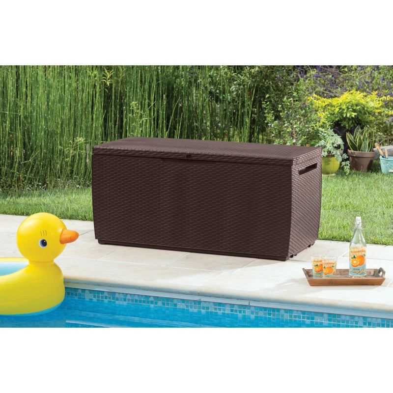 Baule da Esterno Capri 350L  con Ruote e Seduta - Effetto Rattan Marrone - Keter