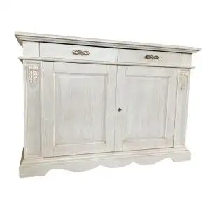 Credenza madia Alberta in legno 2 ante? bugnate 2 cassetti bianco anticato