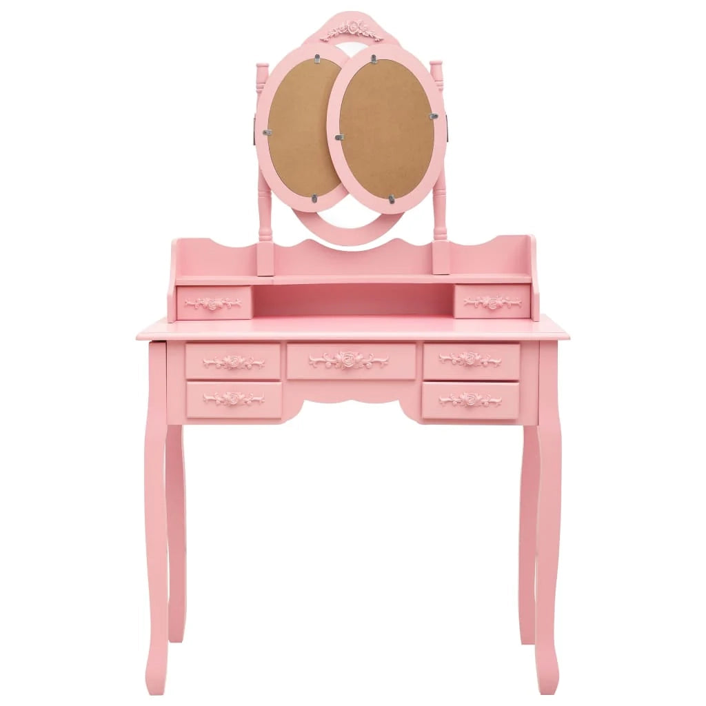 Tavolo da toeletta con sgabello e specchio 90 x 40 x 146 cm pieghevole in 3 sezioni rosa 02_0006327