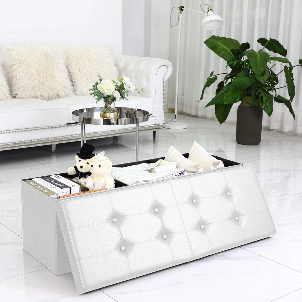 ® Cassapanca Contenitore con Coperchio Pieghevole 115x40x40cm Pouf 131 L Scatola Portaoggetti Panca Box Salvaspazio Sedile Poggiapiedi