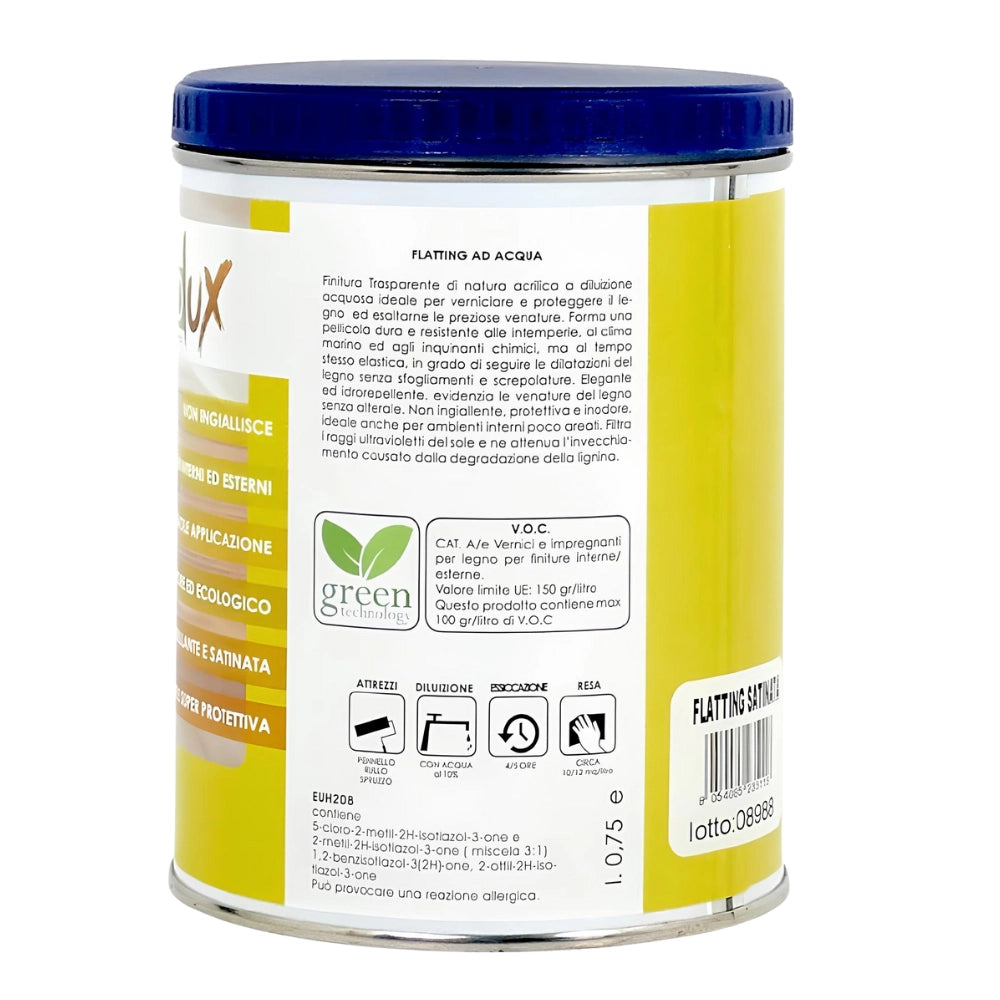 Ecolux flatting ad acqua vernice lucida per legno trasparente *** formato 0,750 lt, confezione 1