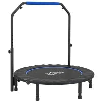 Trampolino Fitness Pieghevole Ø114 cm con Manico Regolabile, in Acciaio, Blu e Nero
