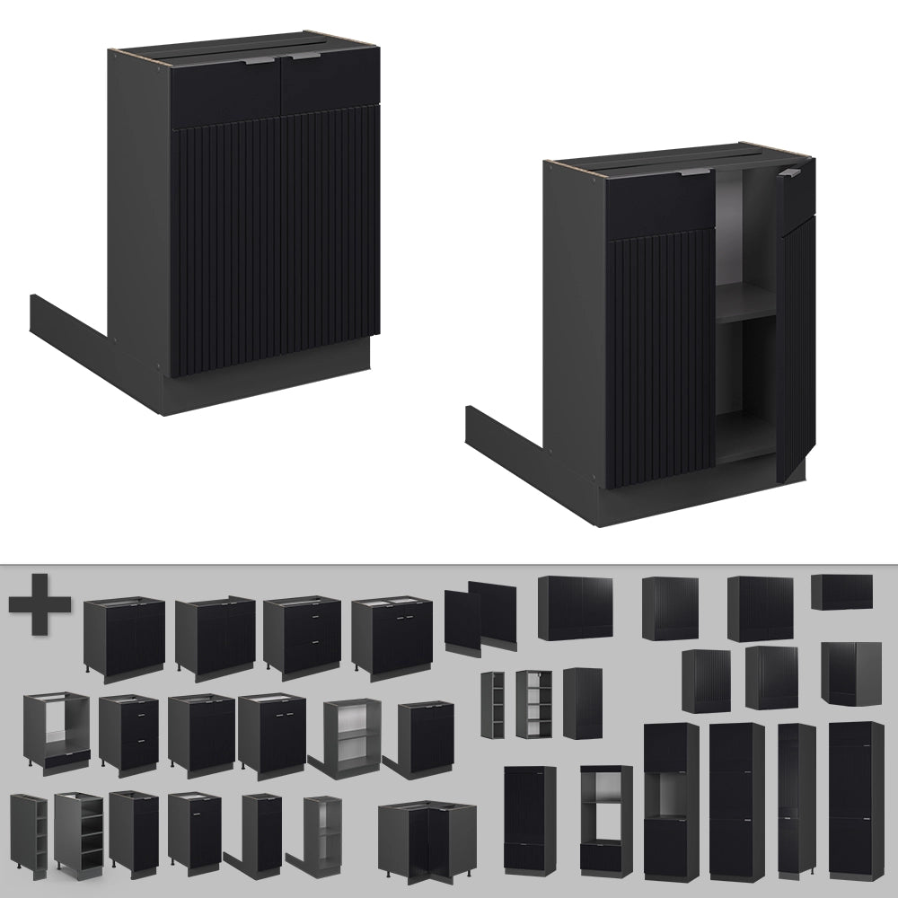 Isola cucina Fame-Line Nero rigato/Antracite 60 cm senza piano di lavoro Vicco