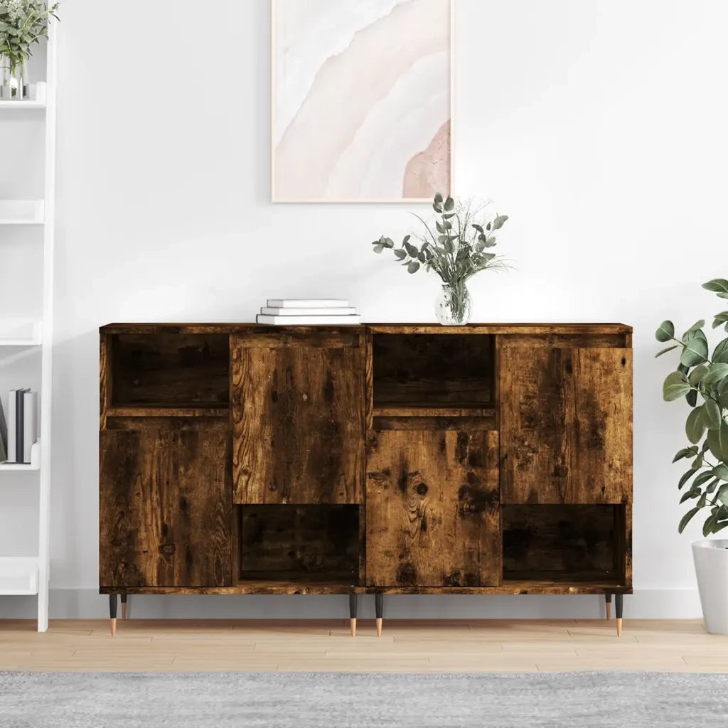 Credenze 2 pz | Madia | Buffet da pranzo | Armadio da pranzo Rovere Fumo in Legno Multistrato