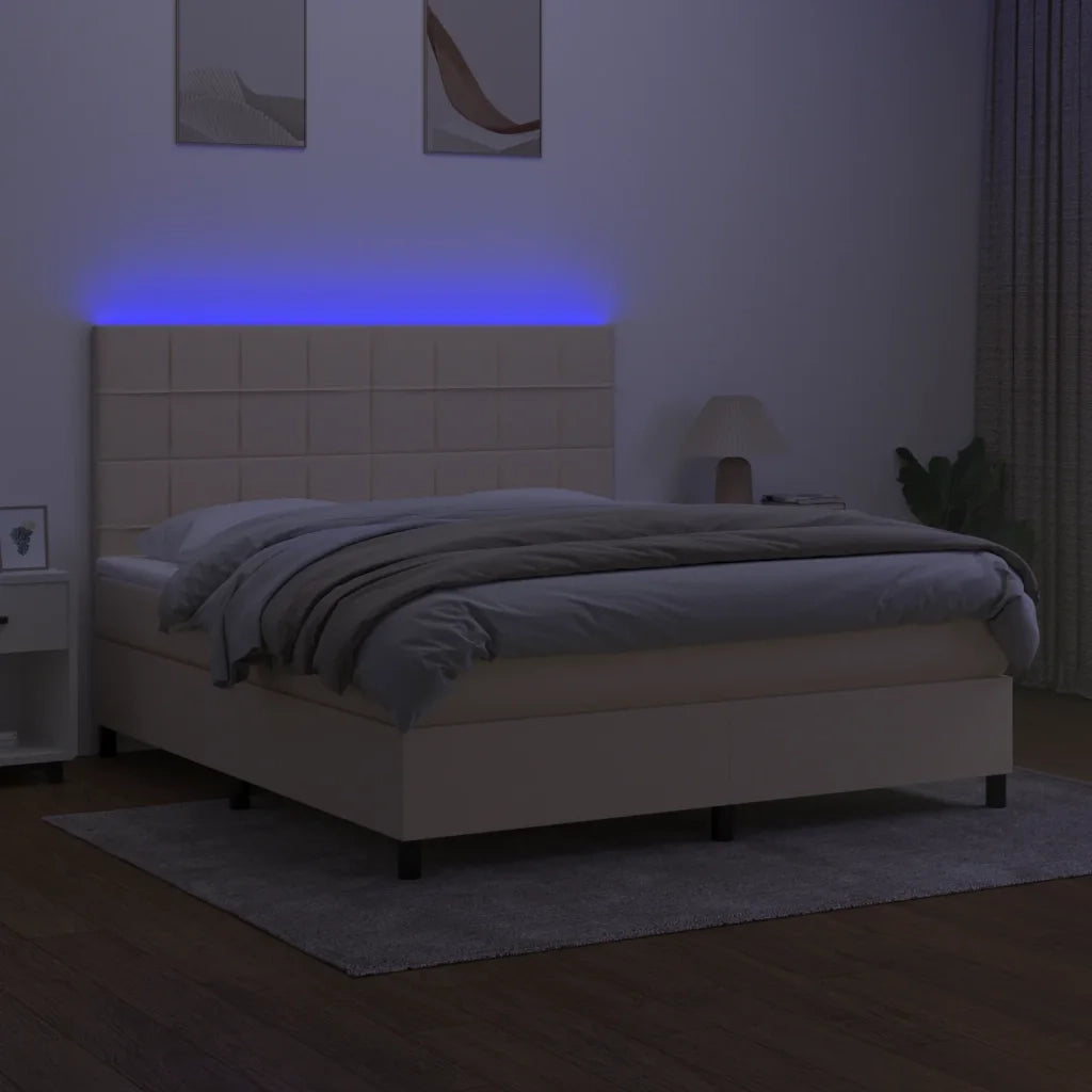 Letto a Molle con Materasso e LED Crema 180x200 cm in Tessuto 3134898