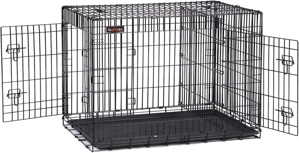 Feandrea Gabbia per Cani Pieghevole, con 2 Porte, Divisorio, Vassoio Rimovibile, 122 x 74,5 x 80,5 cm, XXL, Nero PPD48BK