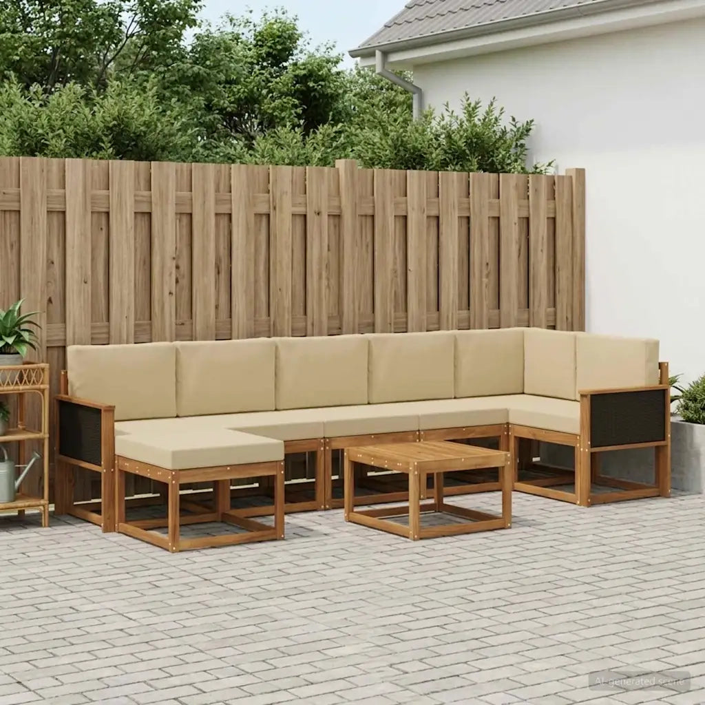 Set di divani da esterno 8 pcs Naturale e Beige Poliestere