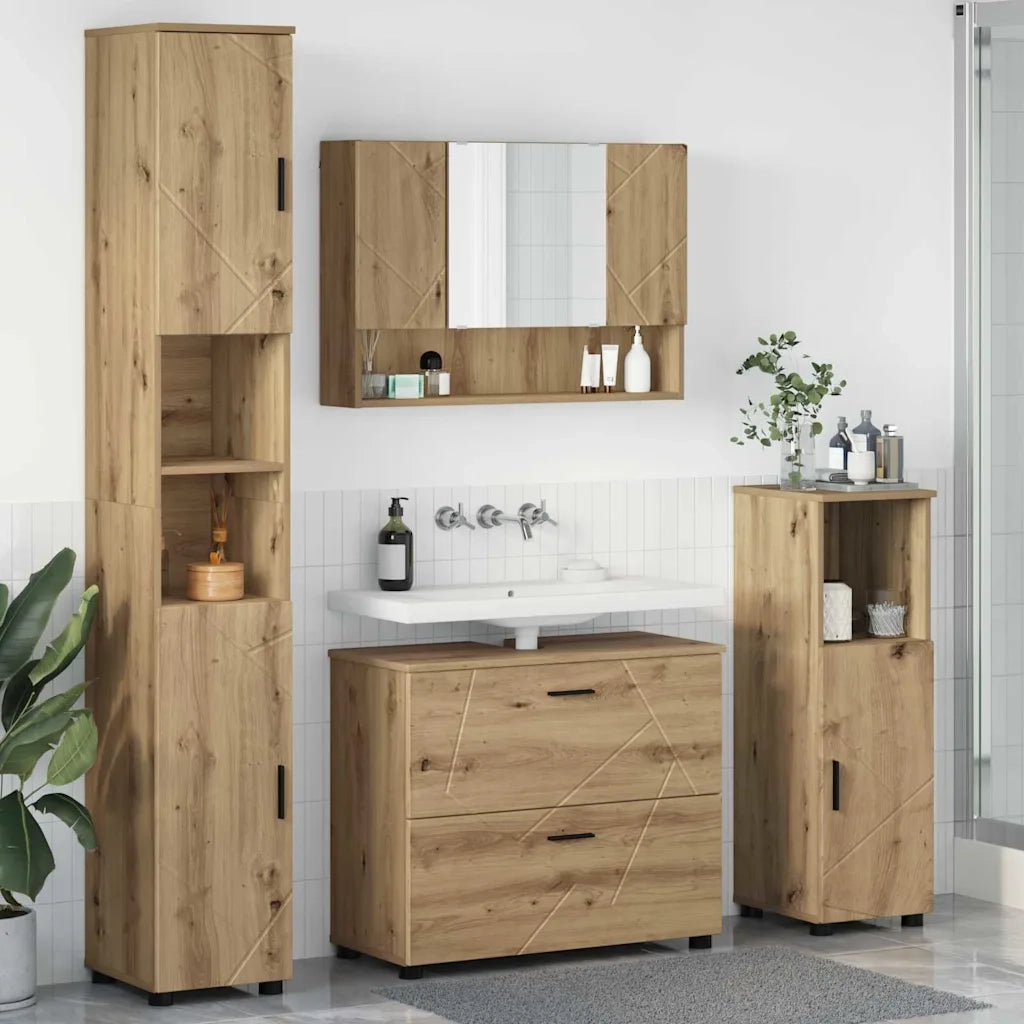 Set di mobili per il bagno con porta 4 pcs Rovere artigianale 3393052