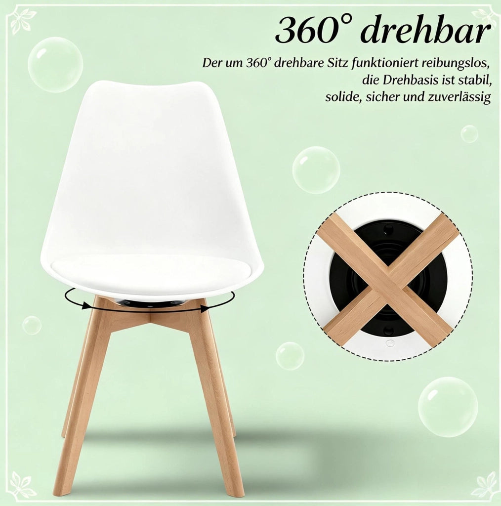 Sedia da pranzo girevole set da 4, bianca, in legno e similpelle, 83 cm