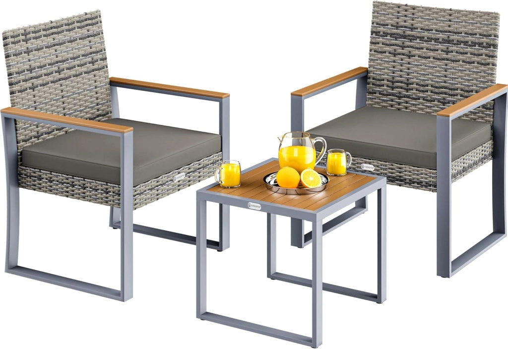 ® Mobili Giardino Polyrattan Robusto Tavolo WPC 160kg 2 Sedie Regolabili Cuscini Terrazza Balcone Lounge Set Tavolino con Poltroncine Esterno
