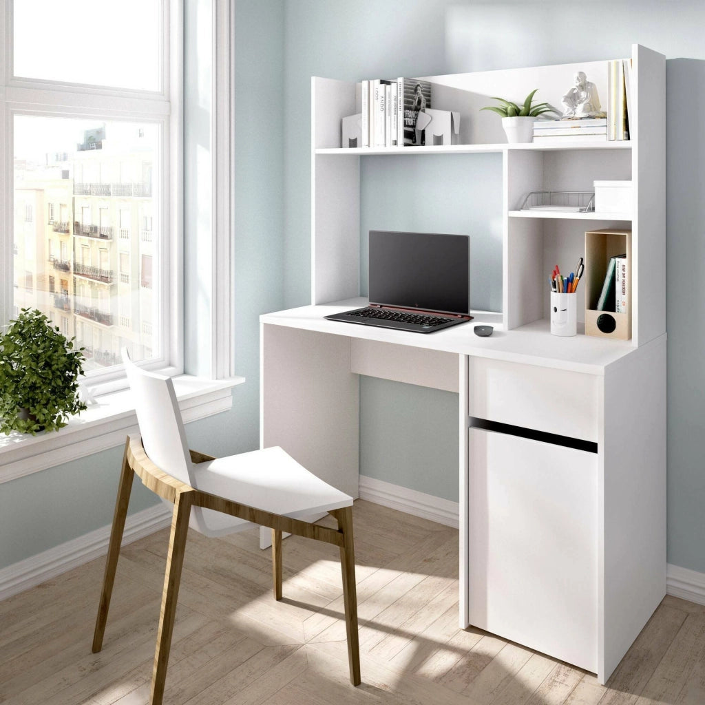 Scrivania Zefiro, Scrittoio multiuso, Tavolo per ufficio porta PC, Piano di lavoro, 110x50 h152 cm, Bianco