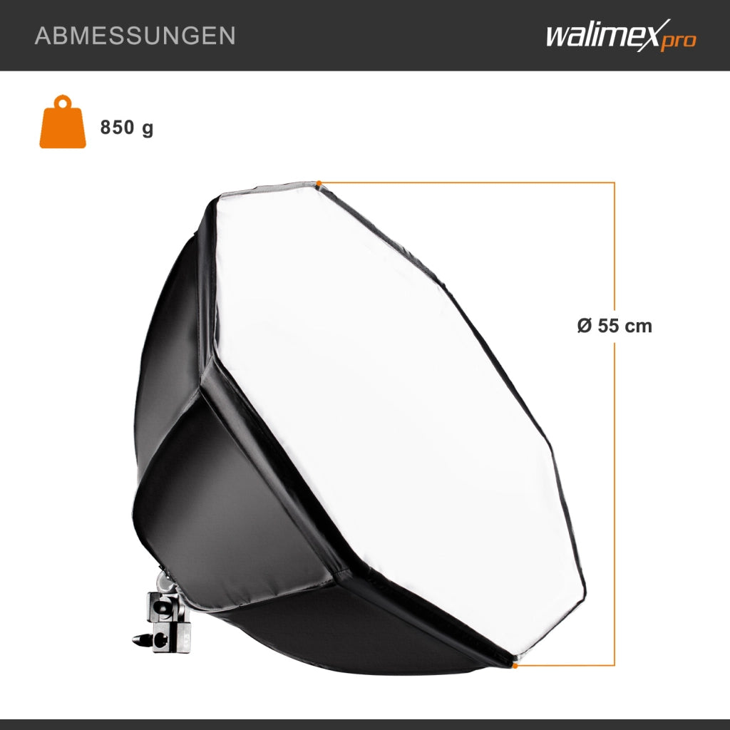 set Softbox ottagonale 55 cm con LED 35 W incl. stativo per luci FT-8051 fino a 260 cm, luce diurna 5000 K, per studio foto set fotografico