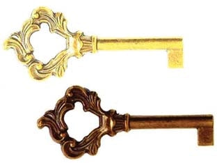 CHIAVI PER MOBILI BAROCCO IN ZAMA- - mm.74 lunghezza gambo mm.35 - oro lucido - 5 pezzi