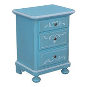 Comodino in legno massiccio azzurro anticato mod Napoli decoro provenzale con filo bianco