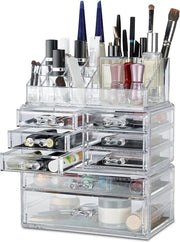 Organizzatore di trucco con 8 ante - Stivalevole - Acrilico - 16 cassette - Ospita il borsello - Sistema di archiviazione - Translucido
