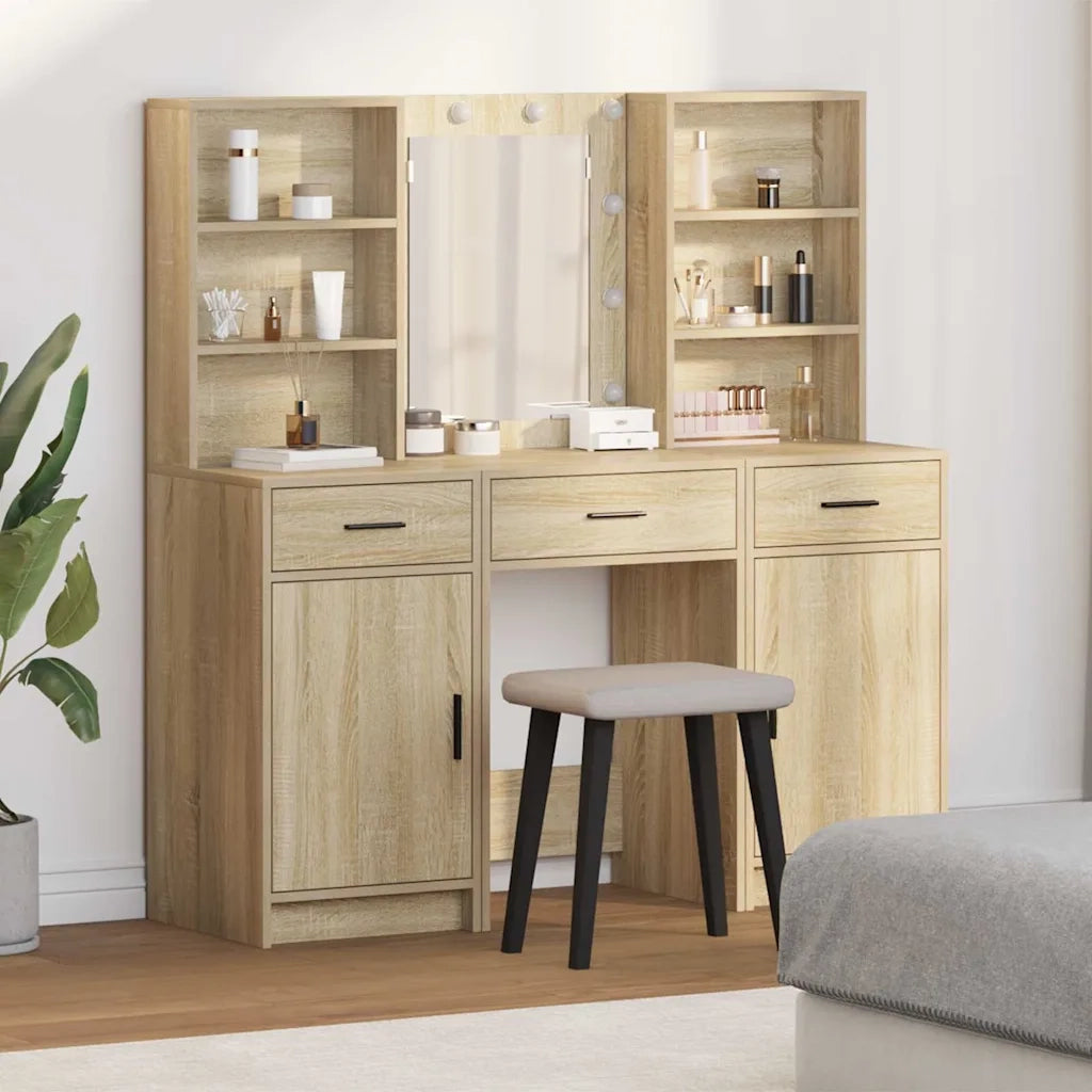 Set da tavolo da trucco con LED con porta 3 pcs Rovere Sonoma 3334292