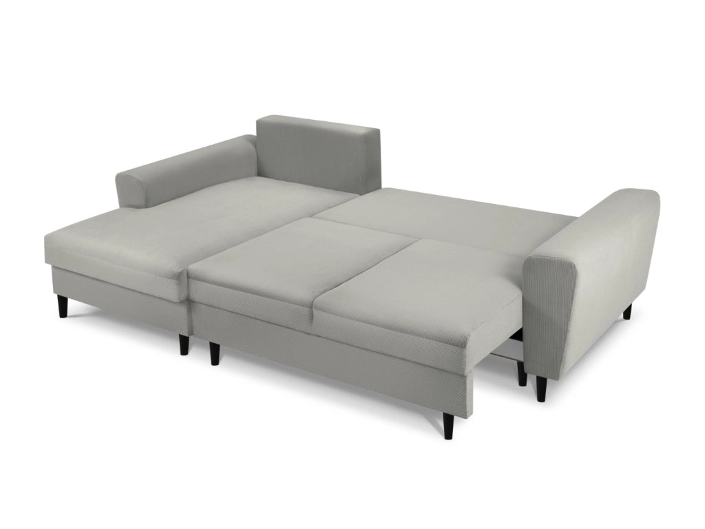Cosmopolitan Design - Divano convertibile angolare sinistro con box "Kyoto" 4 posti in velluto a coste grigio chiaro 