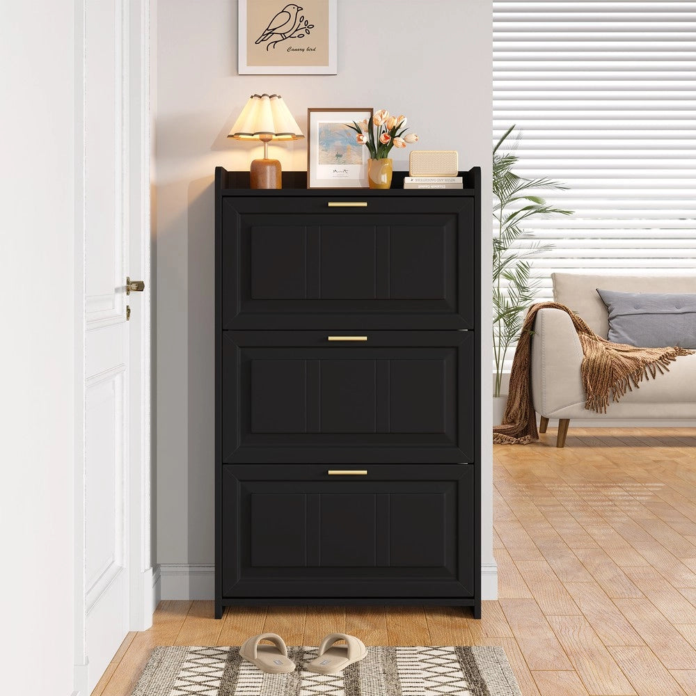 Scarpiera Alta con 6 Ripiani ¨C MINIMAL ¨C Nero, MDF e Truciolato, 70x24x120 cm