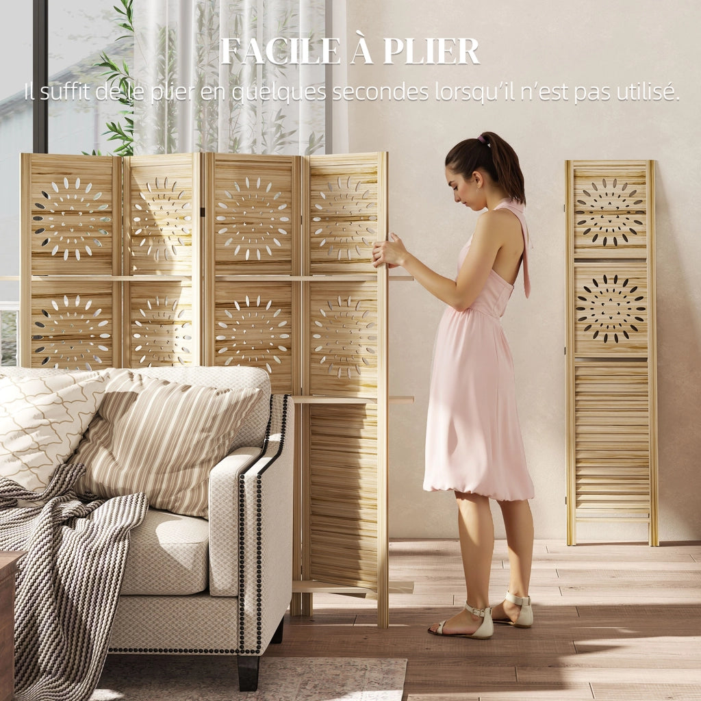 Libreria divisorio 4 pannelli con 3 ripiani ¨C zephmum ¨C legno di paulownia 160x170 cm
