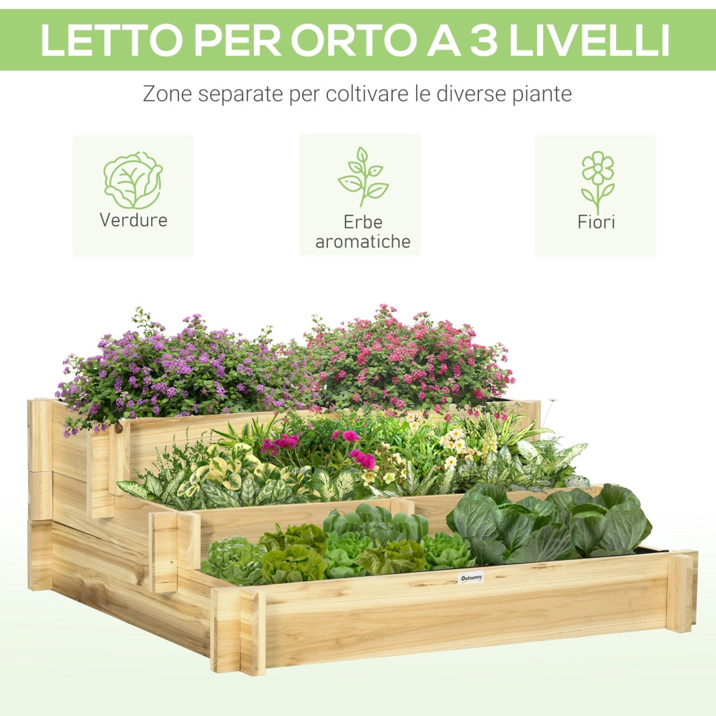 Orto Rialzato Giardino 3 Livelli in Legno Abete ¨C zephmum ¨C Verde 93x93x35 cm